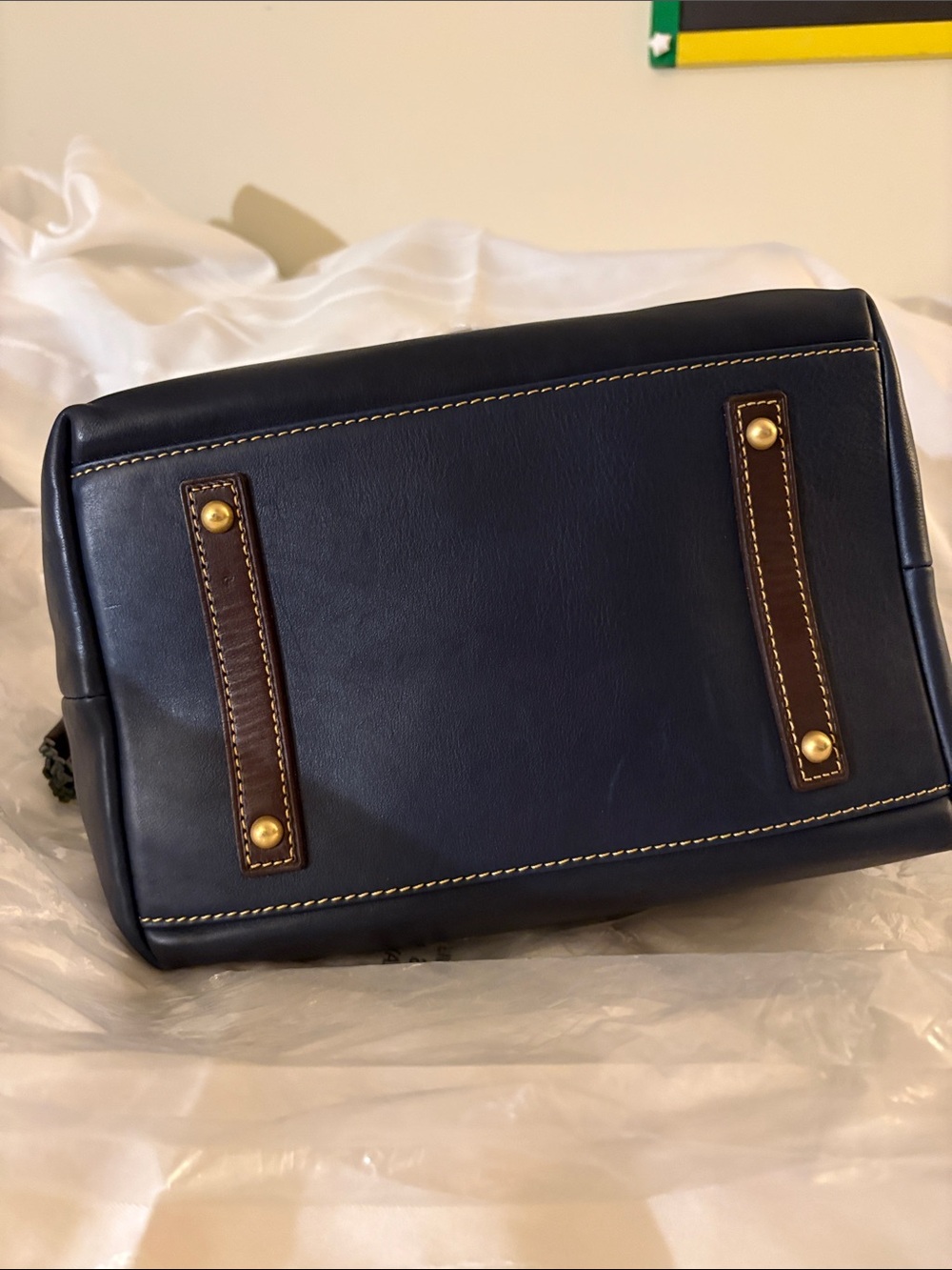 Dooney & Bourke Black Leather Bucket Tote with Brown Trim - Picture 6 of 6
